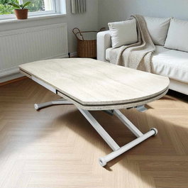 Hanah Home Mesa de Comedor Yan Yari Oval Extensible - Travertino y Blanco